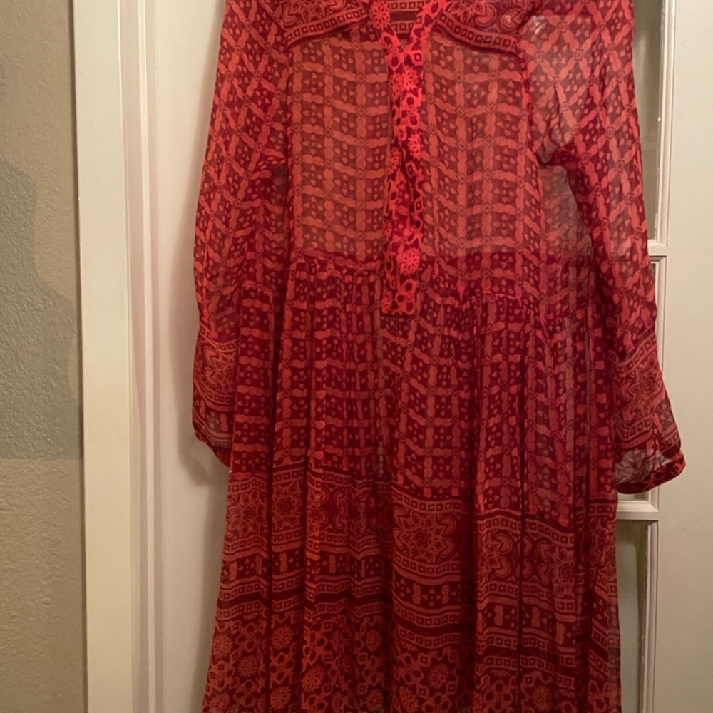 Anthropologie Maeve Dress Women’s Red Sheer Boho Peasant Babydoll Boho - Size 10 - Picture 2 of 5